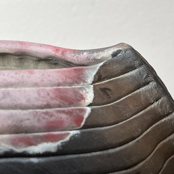 Ceramic Clay Vase Abstract Shape Handmade Black Gray Pink Author's Initials - Picture 10 of 15